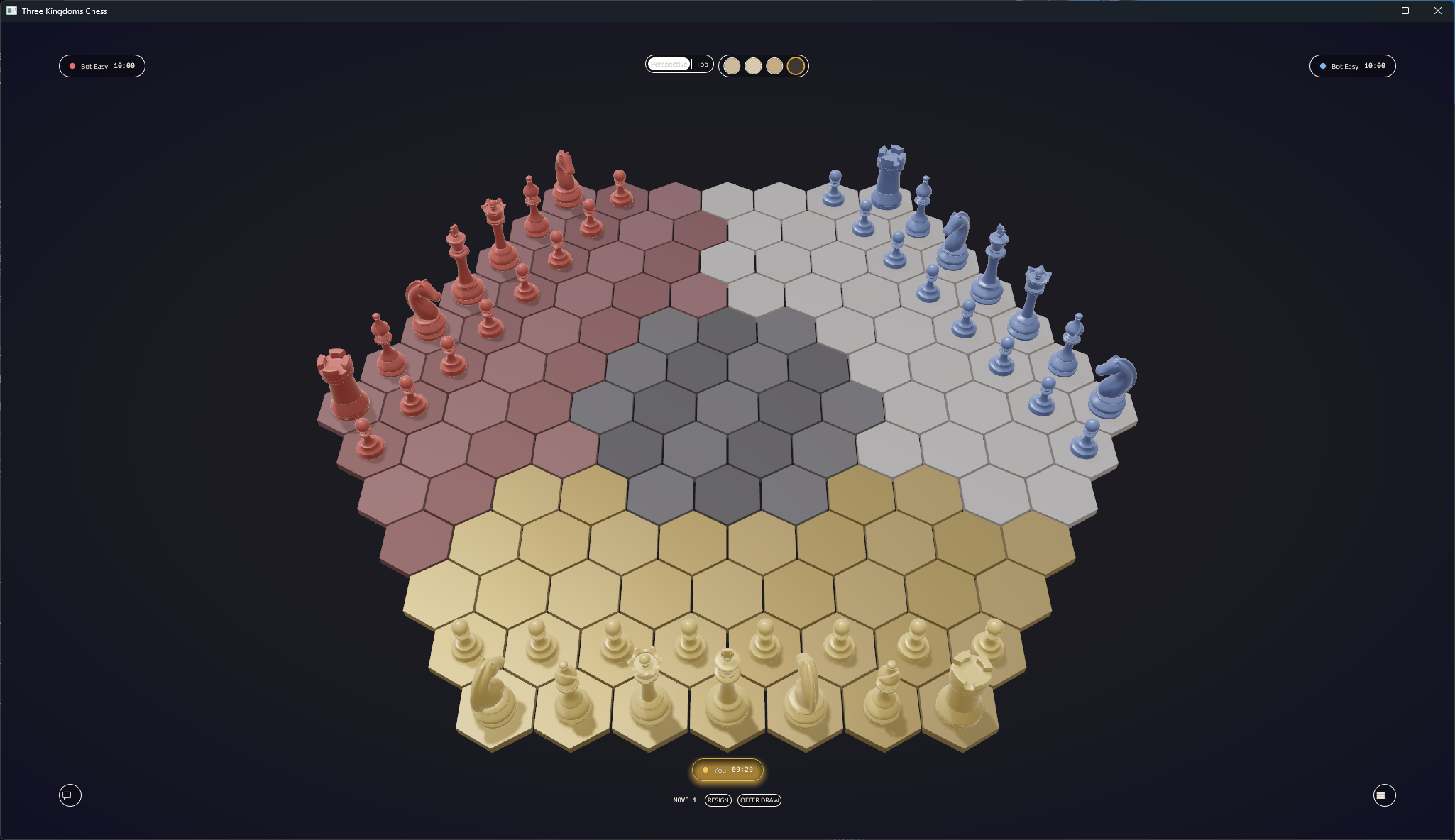 3Chess — in-game dark theme with player chips and timer